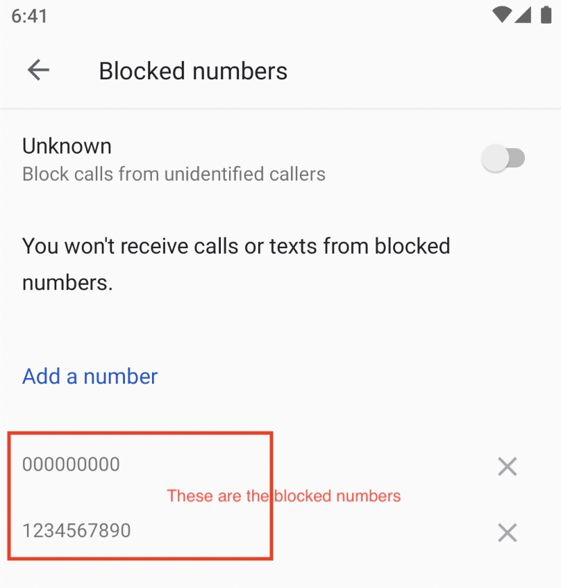 Android Blocked Number List